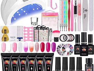 Uñas de Gel 48W UV Lámpara con 6 Colore Gel de Extensión de Uñas + 4 Colore Esmaltes Semipermanentes de Uñas + 100 Uñas Postizas + Base Top Coat, Decoración de Uñas, Kit Uñas de Gel Completo Set