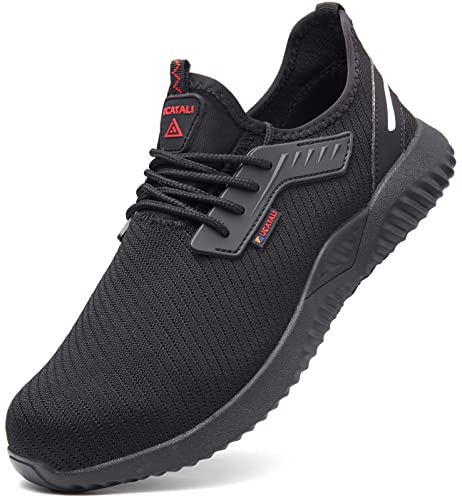 UCAYALI Zapatos de Seguridad Hombre Trabajo Comodos Ligeros Transpirables Zapatillas Trabajo Seguridad Deportivo Punta de Acero para Electricista Soldador Construccion Verano(015 Negro, 45 EU/275)