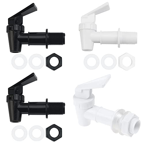 UCNOGIM Grifos para Dispensador de Agua 4 uds Grifos de Bidones Libre de BPA Grifo Dispensador de Bebidas de Repuesto 3/4" Grifos de Plástico para Garrafas con Juntas y Tuercas(Negro y Blanco)