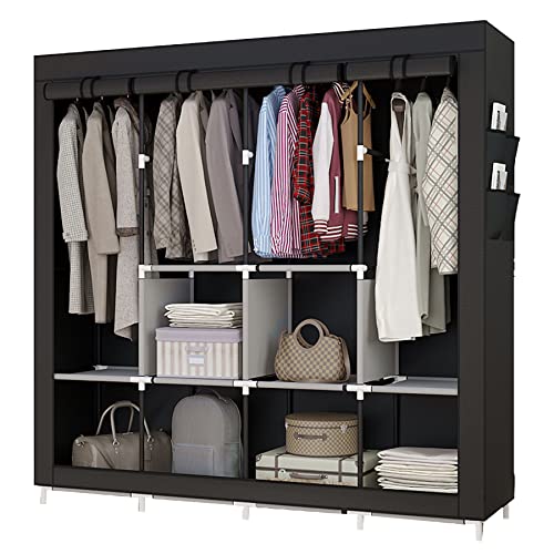UDEAR Armario de Ropa de Tela y Tubo Metal para Ropa Organizador Ropero Plegable Colgar (Negro)