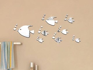 ufengke® 8 Piezas 3D Peces Tropicales Efecto de Espejo Pegatinas de Pared Diseño de Moda Etiquetas del Arte Decoración del Hogar Plata