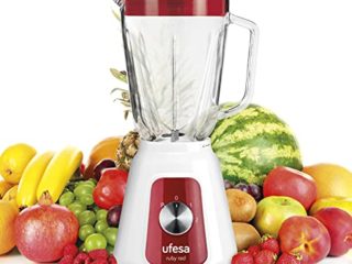 Ufesa BS4717 Ruby Red Batidora de Vaso, 1500 W, Jarra de Cristal de 1.5L, 2 Velocidades + Pulse, Cierre Hermético, Pica hielo, 4 Cuchillas de Acero Inoxidable, Libre de BPA, Blanco/Rojo