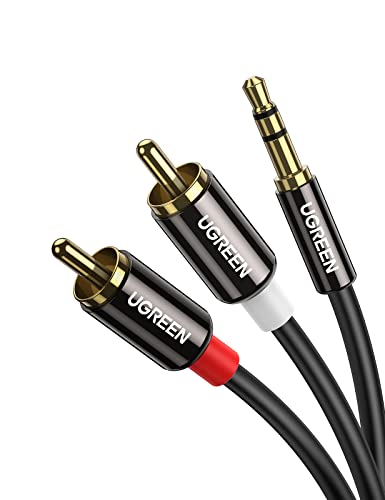 UGREEN Cable Jack a 2RCA, Cable de Audio 3.5mm a 2RCA con HiFi Sonido, Minijack a RCA Macho Audio Estéreo Cable para Móvil, Tablet, PC, Reproductor MP3, iPod, Amplificador, Altavoz, TV, DVD, 3 Metros
