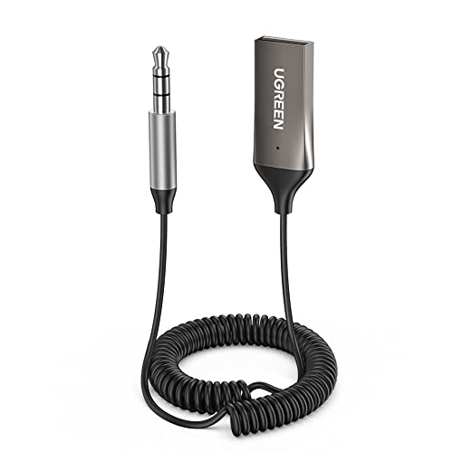 UGREEN Receptor Bluetooth Audio, USB Aux Bluetooth Coche Micrófono Incorporado, A2DP Estéreo Música y Llamadas Manos Libres en Automóvil, Adaptador Bluetooth Jack 3.5 para Altavoces y Radio del Coche