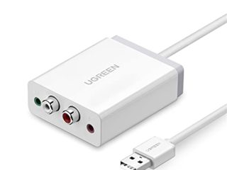 UGREEN Tarjeta de Sonido USB, Adaptador de Tarjeta de Sonido Externa con 2 RCA y 3.5mm Jack, DAC Convertidor Audio Compatible con Equipo Hi-Fi, Auriculares, Micrófono, PS4, Raspberry Pi, Altavoces