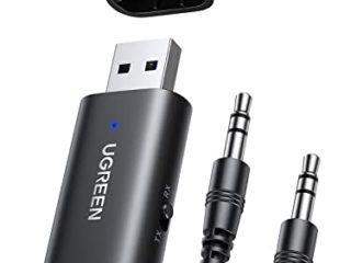 UGREEN USB Bluetooth 5.1, Adaptador Bluetooth para TV con 3.5mm Cable de Audio, 2 en 1 Receptor y Transmisor Bluetooth para Televisión, PC, Amplificador, Coche, Móvil, Altavoces, Auriculares Bluetooth