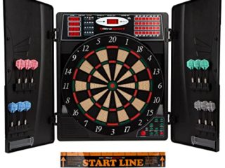 UItrasport Diana electrónica con puertas, diana clásica para 16 jugadores, juego de dardos con pantalla LED, 38 juegos y muchas variantes / diana con 12 dardos suaves y puertas