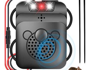 Ultrasónico Repelente de Roedores del Ratón Pest Ahuyentador para Coche, Guiseapue Ahuyentador de Martas con Luz LED Intermitente, Función de Luz LED Conexión a Batería de Coche de 12 V