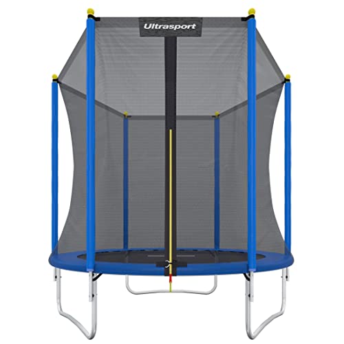 Ultrasport Cama elástica de jardín Uni-Jump, cama elástica infantil, set completo incl. superficie de salto, red de seguridad, postes acolchados para la red y revestimiento para borde, Azul,