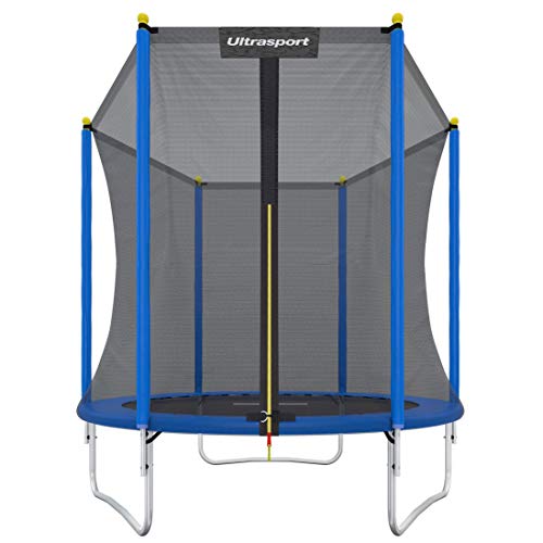 Ultrasport Cama elástica de jardín Uni-Jump, cama elástica infantil, set completo incl. superficie de salto, red de seguridad, postes acolchados para la red y revestimiento para borde, Azul,