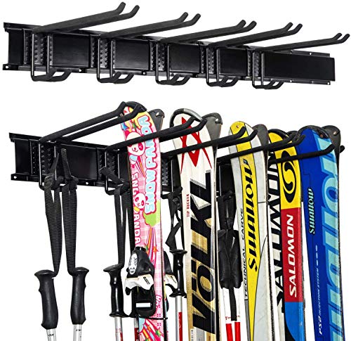 Ultrawall Estante de pared para esquí, 5 pares de soportes de pared para snowboard, soporte de almacenamiento para el hogar y el garaje, para guardar hasta 300 libras