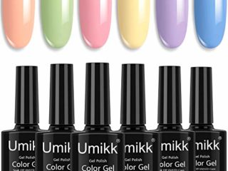 Umikk Juego de esmaltes en gel para uñas 6 colores pastel coral verde rosa, amarillo morado azul primavera verano color 7,5 ml remojo de UV LED cura para uñas manicura pedicura