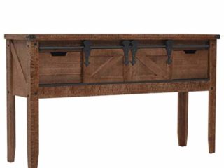 UnfadeMemory Mesa Consola Recibidor de Entrada,Mesa Alta Cocina,Mesa de Entrada,Mueble Auxiliar,Estilo Rústico y Vintage,con 2 Cajones y 2 Compartimentos,Madera Maciza de Abeto,131x35,5x75cm Marrón