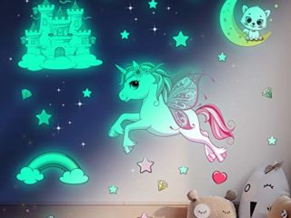 Unicornio Pegatinas Pared Decorativas Dormitorio Infantiles, Pegatina Pared Luminosas Estrellas Fluorescentes Techo Decoración Niña