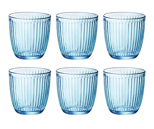 UNISHOP Set de 6 Vasos de Cristal Transparentes o de Colores de 29cl, Aptos para Lavavajillas (Azul)