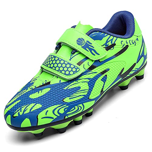 Unitysow Zapatos de Fútbol Niños FG/AG Zapatillas de Fútbol Aire Libre Deporte Atletismo Zapatos de Entrenamiento Botas de fútbol Adolescentes Cesped Artificial Spike Calzado de Fútbol,Verde,30 EU