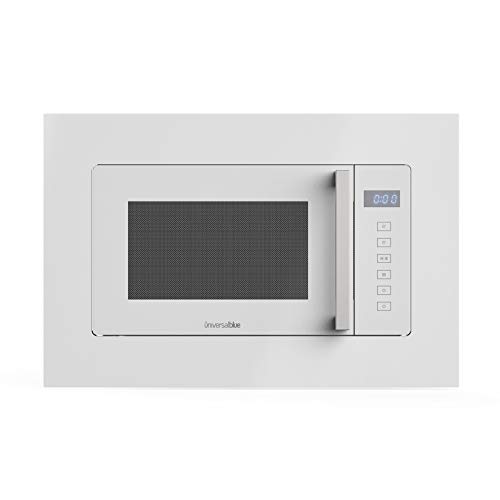 UNIVERSALBLUE Microondas Encastrable Cristal Blanco | Encastre | Integrable | 700W de Potencia | Capacidad 20L | Temporizador | Multifunción | 5 potencias | Easy Clean