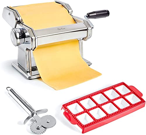 Uno Casa Máquina para Hacer Pasta - Máquina de Hacer Noodles - Rodillo con Cortador de Pasta y Molde para raviolis