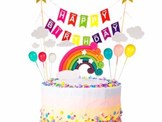 upain Decoración para Tartas Arco Iris, Decoración de Pasteles, Cupcake Toppers con Cloud Rainbow Star, Globos de Colores Tarjeta de Feliz Cumpleaños Kit, para Infantiles Niños Niñas Tartas Cumpleaños