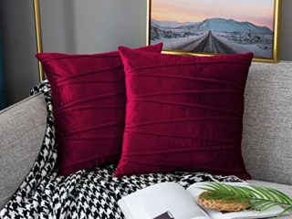 UPOPO Cojines Raya Sofa Terciopelo Funda Decorativos Cojin Salon Cama para Super Dormitorio 2 Piezas de Color Sólido De Cojín Suave Almohada Sala De Estar con Cremalleras 40 X 40 cm Vino Rojo