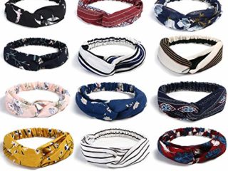 URAQT Diademas Mujer, Boho Diademas para Mujeres Flor Vintage Impreso Criss Cross Anudado Elástico Banda para el Cabello Stretchy Head Wrap Twisted Accesorios para el Cabello Lindo Paquete de 12pcs