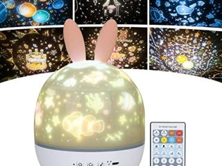 URAQT Lampara Infantil Proyector, Proyector de Luz Nocturna para Bebes, Proyector Estrella Giratorio con Función de Mando a Distancia y 8 Música, Lindo Juguete y Regalo para Niños y Bebés