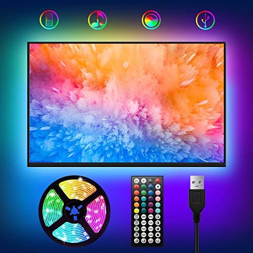 USB Tira LED para TV 2M,WOANWAY RGB Luces LED tv Habitacion,44 teclas con Control Remoto y Sincronización de Música Multicolor 5050 Tiras LED con 4 Modos y 20 Colores para de 30-60 pulgadas TV/PC