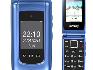USHINING 2G Teléfono Móvil para Personas Mayores, Teléfono Móvil de Concha con Botones Grandes y Volumen Alto, Función SOS, Cámara, Doble Pantalla de Visualización (1,77 y 2,4 Pulgadas) - Azul