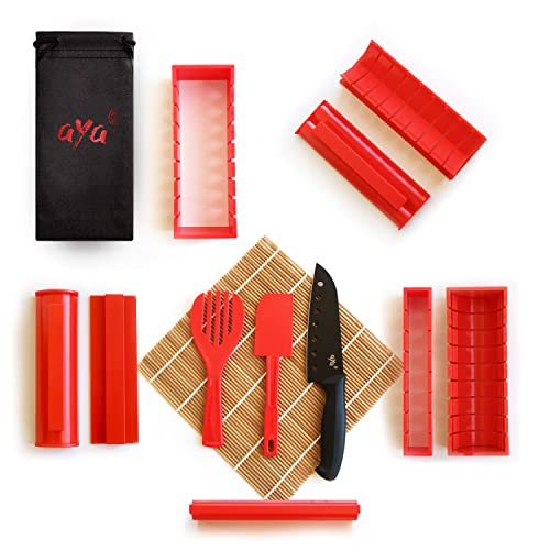 Utensilios Para Hacer Sushi – Original Aya – Tutoriales En Línea Exclusivos En Vídeo - Con Cuchillo De Sushi - Set de 12 Piezas Para Hacer Sushi De Forma Fácil Y Divertida –  Rollos De Maki Sushi