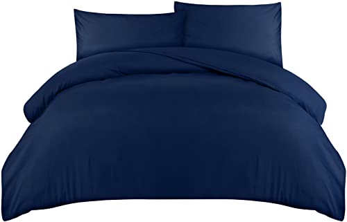 Utopia Bedding Funda Nordica Cama 135/150 - Microfibra Juego de Funda de Edredón 230x220 cm y 2 Fundas de Almohada 50x75 cm (Azul Marino)