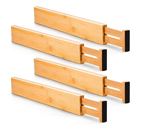 Utoplike Separadores de Cajones de Cocina de Bambú, Organizador de Cajones Ajustable, Organizador de Cajones de Utensilios de Cocina con Resorte (paquete de 4)