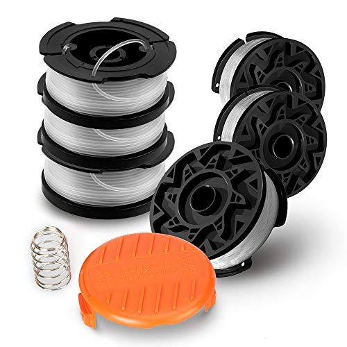 UUBOXS 6 Rollos Repuesto Hilo Recortadora Línea,Bobina de Repuesto de Recortadora para Black and Decker con Tapa de Bobina y Resorte Bobinas de Línea de Carrete,9m, 1,65mm(6 Carretes,1 Tapa,1 resorte)