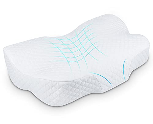 UUQ Almohada Ortopédica, Almohada Cervical Viscoelastica con 2 Fundas de Almohada Lavables, Almohada Cervical para Personas Que Duermen de Costado, Durmiente de Espalda y Boca Abajo
