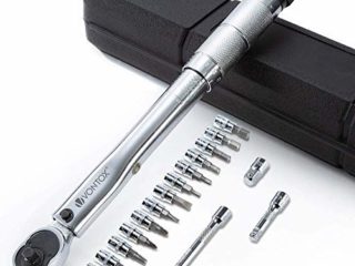 V VONTOX Llave Dinamométrica 1/4", 5-25Nm, Llave de Torque con 17 Accesorios, Ajuste de Par y Ajuste Hacia Adelante y Hacia Atrás, para Coche, Bicicleta, Moto