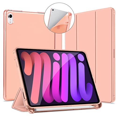 VAGHVEO Funda Compatible con Nuevo iPad Mini 6ª Generación 8,3 Pulgadas 2021 Protectora Smart Case Cover con Soporte Apple Pencil 2, Silicona Flexible Suave TPU Parte Trasera Cubierta Carcasa, Rosa