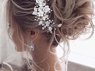 Vakkery Flor Boda Cabello Vid Accesorios Para El Cabello De Novia De Plata Tocado De Novia Para Mujeres y Niñas
