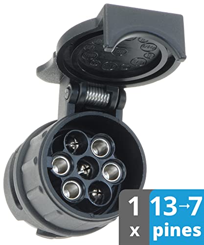valonic Adaptador Enchufe Remolque - 13 a 7 - Accesorios para Caravana, Coche, camión, Porta bicis - 13 Pines a 7 Pines