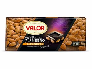 Valor - Chocolate Negro 70% con Almendras Mediterráneas Enteras. Chocolate Valor sin Gluten. e intenso Sabor. Apto para Celiacos - 250 Gramos