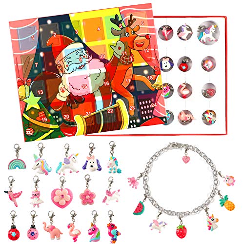 vamei Calendario Adviento Niñas Calendario Adviento 2021 Kinder Pulsera Collare Niñas DIY Collar Pulsera Unicornio Regalos de cumpleaños Navidad Regalos Sorpresa Joyas Niñas(con Pulsera y Collar)