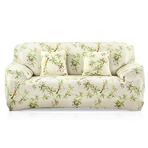 VanderHOME 3 Plazas Funda de Sofá Elástico Cubierta Floral Print Funda Protectora de Poliéster Suave sofá,Verde Claro