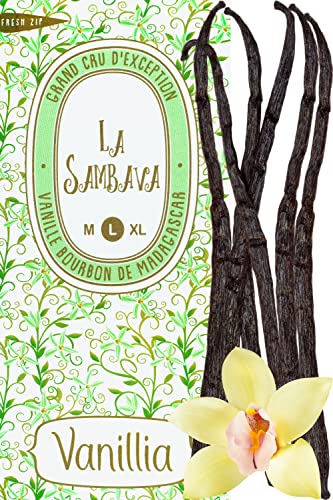 VANILLIA • 6 Vainas de Vainilla Bourbon de Madagascar • Talla L (14-16cm) • Vainilla "GRAND CRU" • Lo mejor de la cosecha • Bolsa ZIP