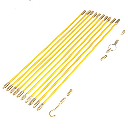 Varillas no conductoras de fibra de vidrio no conductor de 10Pcs 4,0 mm * 13,0 pulgadas con cable, conector y kit de empuje - para pasar el cable a través de las paredes