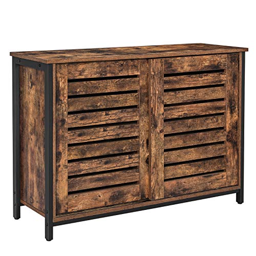 VASAGLE Aparador, Armario de Cocina con Puertas Corredizas, Cómoda, Sala de Estar, Vestíbulo, Cocina, Oficina en Casa, Estructura de Acero, Estilo Industrial, Marrón Rústico y Negro LSC081B01