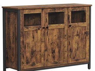 VASAGLE Aramrio de Almacenamiento, Aparador con Puertas de Cristal, para Comedor, salón, Cocina, Estilo Industrial, Marrón Rústico y Negro LSC099B01