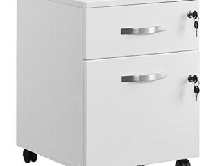 VASAGLE Archivador con Cerradura, Pedestal de Archivo con 2 Cajones, 5 Ruedas y Rieles Ajustables, para Carpetas Colgantes de Tamaño A4 y Letter, Oficina en Casa, Blanco LCD22WV1