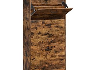 VASAGLE Armario de Zapatos con 3 Puertas Abatibles, Zapatero de Madera de 3 Pisos, para Entrada Estrecha, Pasillo, Sala de Estar, 60 x 24 x 120 cm (Largo x Ancho x Alto), Marrón Rústico LBC030X01
