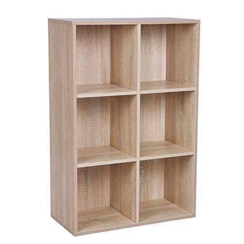 VASAGLE Estantería de Madera, Biblioteca, Organizador con 6 Compartimientos, 65,5 x 30 x 97,5 cm, Color Roble LBC203H, roble