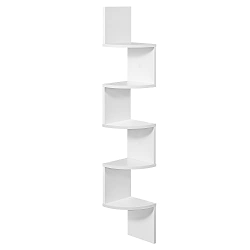 VASAGLE Estantería para Esquina de 5 Niveles, Estantería Esquinera, de Madera, Ideal para Cocina, Dormitorio, Sala de Estar, Estudio, Blanco LBC20WT
