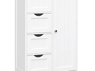 VASAGLE Gabinete de Baño, Gabinete de Almacenamiento con 4 Cajones y 1 Armario de Taquilla, Puerta Simple, Estante Ajustable, para Sala de Estar, Cocina, Entrada, Blanco LHC41W