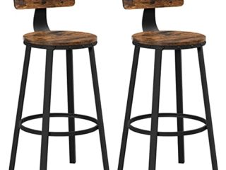 VASAGLE Juego de 2 Taburetes Altos, Silla de Bar con Respaldo, Silla de Cocina, Marco de Acero, Asiento de 73 cm de Alto, Fácil Montaje, Estilo Industrial, Marrón Rústico y Negro LBC026B01V1